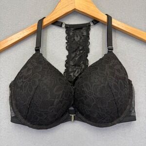 Victoria's Secret Black Lace Front-Close Push-Up Racerback Bra 34D 317101-QB4